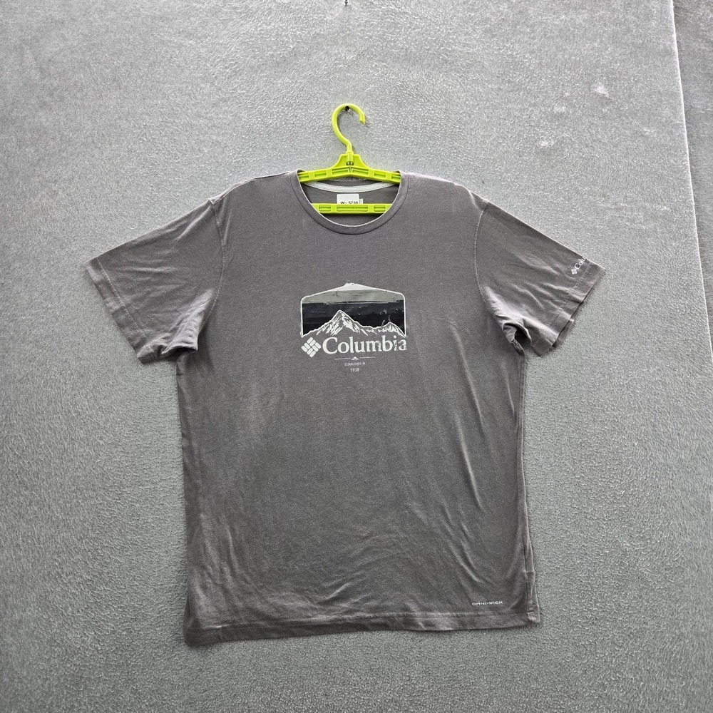 Columbia Men Shirt L Gray Mountain Logo‎ Short Sleeve